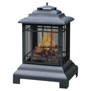 Round iron <b>fire</b> pit with mesh cover and <b>poker</b> tool set for convenient safe outdoor burning and warmth - Product Image 1