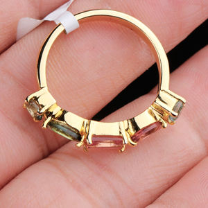 Anillo de turmalina múltiple natural verde azulado Anillo de turmalina clásico delicado Anillo de piedra natal en plata de ley 925 chapada en oro amarillo - Product Image 5