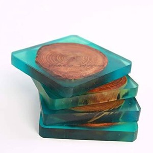 Venta al por mayor de resina epoxi personalizada y posavasos de Material de madera hecho a mano cuadrado redondo manteles individuales para mesa de agua posavasos de piedra - Product Image 1