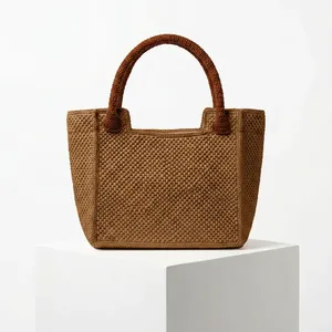 Bolso Tote Tejido de Paja con Asas Naranjas, Estilo Bohemio, Bolso de Compras de Verano, Forro de Algodón, ANA Madagascar H25L25B10cm - Product Image 2