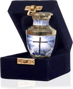 American Style Brass Cremation Urn for Ashes Customized Logo Small Urns with Velvet <b>Box</b> Wholesale Funeral Supplies - Product Image 2