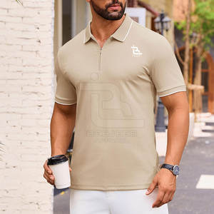 เสื้อเจอร์ซี่ระบายอากาศสีพื้นสำหรับผู้ชายเสื้อแขนสั้นผ้าฝ้าย100% ซิปทันสมัยสำหรับฤดูร้อน - Product Image 2