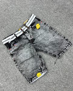 กางเกงยีนส์ยาวถึงเข่าสำหรับผู้ชายกางเกงขาสั้นผ้ายีนส์ทรงแบ็กกี้เอวสองชั้นแบบวินเทจปักแนวสตรีทแวร์ - Product Image 5