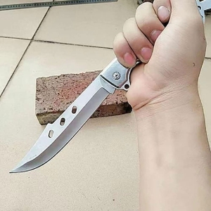 Cuchillo plegable de caza al aire libre de alta calidad para acampar, mango de cuerno, estilo de botón pulsador DIY para fines tácticos de supervivencia, venta al por mayor - Product Image 5