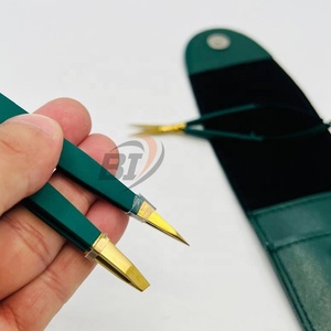 Ensemble de pinces à épiler et de ciseaux pour sourcils, couleur verte, avec étui, en acier inoxydable, usage professionnel, outils de façonnage et de coupe des sourcils - Product Image 4