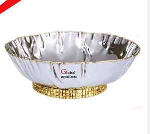 Ensaladera de metal con acabado plateado de diseño grabado y cuenco para servir frutas para restaurante y bar de hotel - Product Image 5