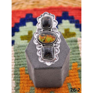 Bague ajustable en argent sterling plaqué or rose et turquoise noire, faite à la main au sud-ouest, avec sertissage invisible – Cadeau - Product Image 1