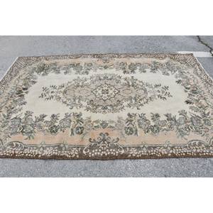 พรมขนแกะสีน้ำตาลสีเบจคลาสสิกขนาด5.4x8.9ฟุตงานประดิษฐ์สไตล์ตุรกีสี่เหลี่ยมพร้อมแผ่นยางรองหลังสำหรับห้องนั่งเล่นหรือห้องนอน - Product Image 3