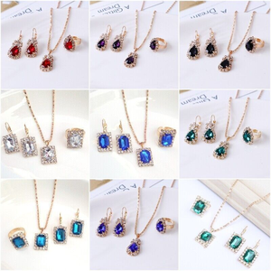 Conjunto de Joyería de Novia Económico de Dubái, Collar/Pendientes/Anillo de Princesa con Cristales Azules en Forma de Gota de Agua - Product Image 2