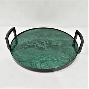 Wholesale Anti-Slip round Marble <b>Tray</b> Iron Serving <b>Tray</b> for Wedding <b>Food</b> & Fruit Elegant round <b>Tray</b> - Product Image 6