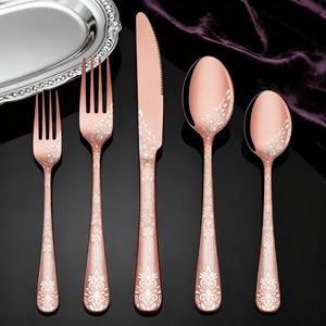 Luxury Wood Wedding Flatware Set with Gold Silver Scroll Pattern 4-Piece Eco-Friendly Heavy Duty Cutlery Service - Product Image 4
