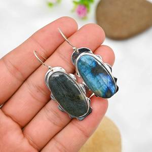 Elegant Labradorite Gemstone Gold Plated Drop <b>Earrings</b> Handmade in 925 <b>Sterling</b> <b>Silver</b> <b>Christmas</b> Gift for Her Wedding Occasion - Product Image 4