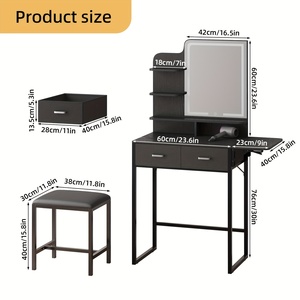 Tocador OEM con espejo y luces, juego de mesa de maquillaje con 2 cajones de almacenamiento, toma de corriente y <span class=keywords><strong>silla</strong></span> para dormitorio de <span class=keywords><strong>niñas</strong></span> - Product Image 2