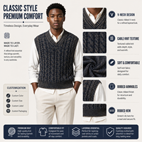 Gilet tricoté pour homme, col en V, sans manches, maille torsadée, style décontracté vintage preppy, pull chaud d'hiver