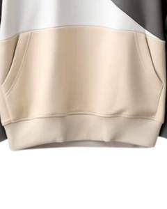 Sudadera con Capucha Tricolor en Blanco, Gris y Beige, Informal, Unisex, de Felpa Suave, Estilo Urbano, Cálida y Elegante - Product Image 5