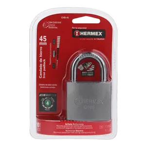 HERMEX Caja de Candado de Hierro con Gancho Corto, 6 Unidades, Cilindro de Latón Impermeable con Llave de 45 mm en Embalaje Blister - Product Image 3