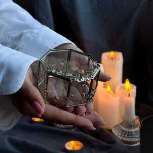 กล่องใส่แหวนแก้วทรงหกเหลี่ยมอุปกรณ์จัดระเบียบทำด้วยแก้วและโลหะกรอบขัดเงาแบบโบราณสำหรับงานวันเกิดงานแต่งงาน - Product Image 4