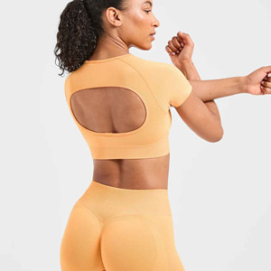 Hauts courts écologiques personnalisables pour femmes été à manches courtes vêtements actifs pour Yoga Gym T-shirts d'entraînement vêtements de sport - Product Image 5