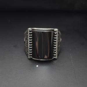 Vente flash, bague carrée originale en argent sterling 925 turc, onyx, pour hommes musulmans, bague légère, pierre noire, fabriquée en Turquie - Product Image 2