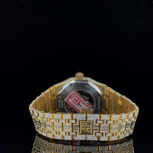 Montre de luxe en or glacé avec diamants, montre-bracelet en acier inoxydable entièrement sertie de cristaux, quartz, pour homme, fête, hip-hop, pour l'exportation - Product Image 4