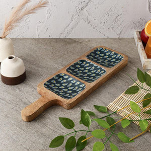 Superior Quality Wooden <b>Dessert</b> and Food Platters Customized Shape Large Size with Meena Work Ideal for Elegant Dining - Product Image 2