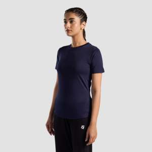 Emberwick Navy Slim Fit Crop Top Breathable Cotton and Spandex <b>Y2K</b> Asymmetrical Collar Tee Casual Jersey Style - Product Image 3