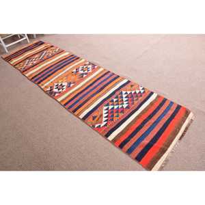 Alfombra Turca de 2.6x10.3 pies, Alfombra Vintage Azul con Diseño Paisley - Product Image 3