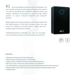 ACX-lector de acceso físico K series K1, resistente al agua, Bluetooth, sin contacto, tarjeta inteligente - Product Image 3
