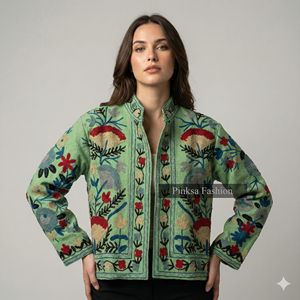 Veste universitaire en velours de coton tricoté, broderie florale bohème, anti-rides, écologique, coupe-vent et respirante, pour l'hiver et l'automne - Product Image 1