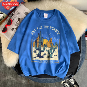 T-shirt à manches courtes surdimensionné pour femme Cool & Lovely Wait Sunrise Print Versatile Personality 180 Grammes Poids du tissu - Product Image 3