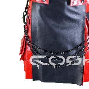 Kilt en cuir gothique rouge et noir écossais traditionnel de qualité supérieure avec poches amovibles polyvalentes - Product Image 3