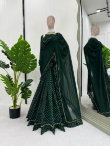 นักออกแบบที่สวยงามพร้อมที่จะสวมใส่ส่าหรีขนสัตว์เทียมฤดูหนาวพร้อมพิมพ์ลายดิจิตอลและเสื้อลูกไม้แฟนซี - Product Image 6