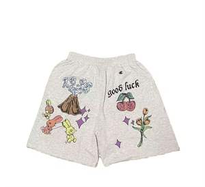 Pantalones cortos de algodón de peso pesado Vintage para hombre, patrón de verano, estampado informal, diseño sólido, tela polar, logotipos, bolsillos - Product Image 5