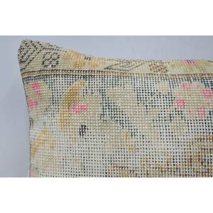 Beige Wool Kantha Patchwork Toile <b>Pillow</b> 16x24 Inch Floral Embroidered Vintage Accent <b>Pillow</b> for Sofa Decor - Product Image 2