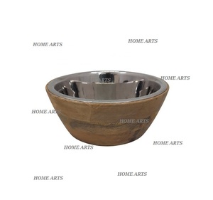 Bol de nourriture en bois et en acier inoxydable nouvelle conception vaisselle de forme ronde bol de service à dessert par les arts à la maison - Product Image 5