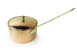 Handhammered Copper Dalyan Sauce <b>Pan</b> With Lid Cover 14,5 Cm/5.7" Thick Base Nickel Color With Brass <b>Handle</b> Handmade, Authentic - Product Image 2