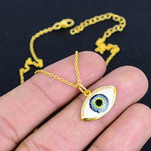 Colgante de ojo de Plata de Ley 925 chapado en oro para collar de mujer Collares de moda chapados en oro con colgante de ojo hecho a mano - Product Image 3