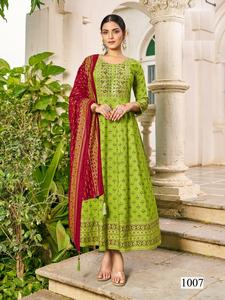 14kg <b>Rayon</b> Foil Print Anarkali Gown with Chanderi Dupatta Plain Georgette <b>Fabric</b> Collection for Women's Dress - Product Image 3