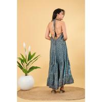 Robe longue vintage en soie tissée lavable pour femme, taille élastique, dos nu, imprimé floral, tenue d'été pour la plage