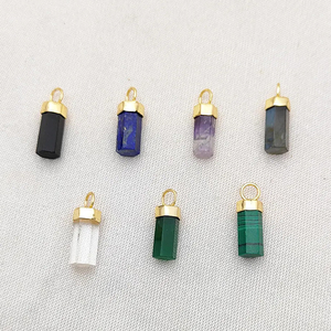 Gemstone 12x5mm Hexagonal Cylinder 925 Silver Gold Plated End Cap <b>Pendant</b> Handmade Gemstone Charms Bulk Wholesale Silver Jewelry - Product Image 5