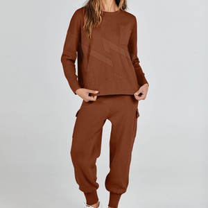 Conjunto de traje de suéter de Punto ligero para mujer, jersey de manga larga con cuello redondo, ajuste informal para invierno - Product Image 2