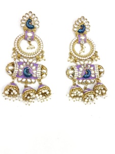 Boucles d'oreilles en laiton Kundan Meenakari, design indien traditionnel paon, haute qualité, nouvelle collection, design unique pour femmes - Product Image 3