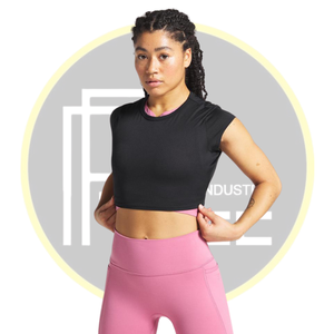 Top court noir à manches courtes pour femmes pour la salle de sport et le yoga chemise de fitness athlétique extensible vêtements de sport d'entraînement respirants - Product Image 1