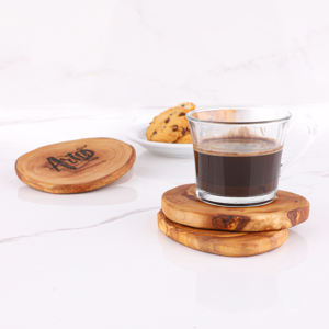 ที่รองแก้วทำจากไม้ทรงกลมแบบพรีเมี่ยมอุปกรณ์สำหรับเครื่องดื่มที่มีการสลักดีไซน์ - Product Image 3