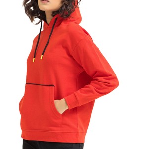 Sudadera con capucha para mujer, con bolsillo de canguro, hombro caído, peso pesado, 100% algodón, manga larga, Color naranja suave - Product Image 4