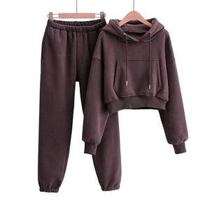 100% Cotton Heavyweight Women 2 Piece Crop Top <b>Hoodie</b> Set Women <b>Oversized</b> Sweatsuit Set Tracksuit <b>Long</b> - Product Image 6