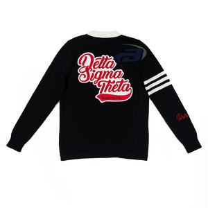 Delta Sigma Theta Sorority Winter Cardigan <b>Sweater</b> with Front Print Polyester/Cotton V-neck Front Logo <b>Vintage</b> Style DST - Product Image 2