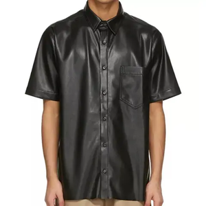 Chemise en cuir décontractée à col en V pour homme 2025 pour la saison d'automne Respirante Écologique Séchage rapide Logo personnalisé Manches courtes - Product Image 4