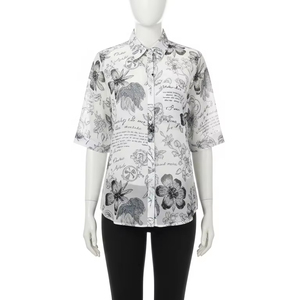 Breathable Chiffon Shirt Discharge Printing Lightweight Soft Fabric Loose Fit Elegant Womens Blouse For Office Casual Wear - Product Image 1