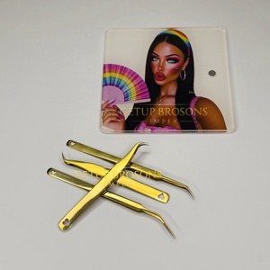 GETUP BROSONS IMPEX Pince à épiler en acier inoxydable pour extensions de cils, kit de tuiles pour cils, antistatique, à dents/lisse/serré - Product Image 1